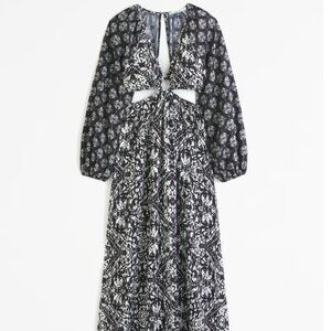 Abercrombie & Fitch Long-Sleeve Plunge Cutout Maxi Dress